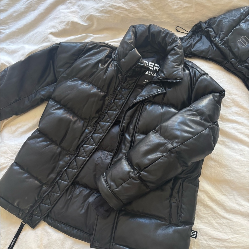 Aritzia Superpuff Black Vegan Leather Puffer Jacket